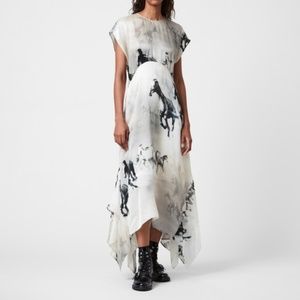 Women's Gianna Epoto Horse-print Silk-blend Midi Dress in Ecru